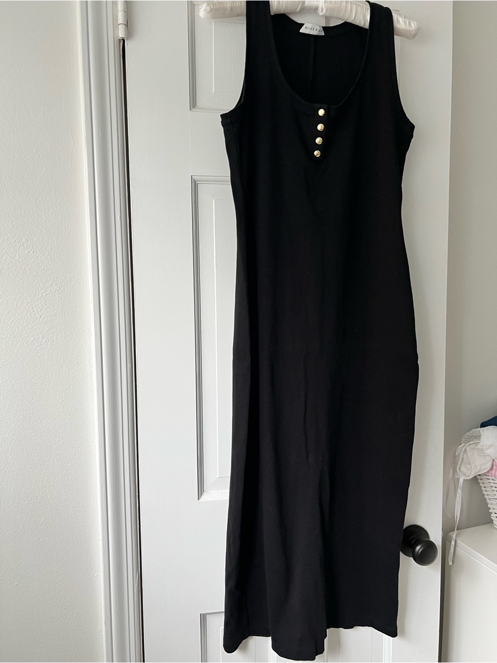 Anine Bing Black Sleeveless Midi Dress with Gold Buttons